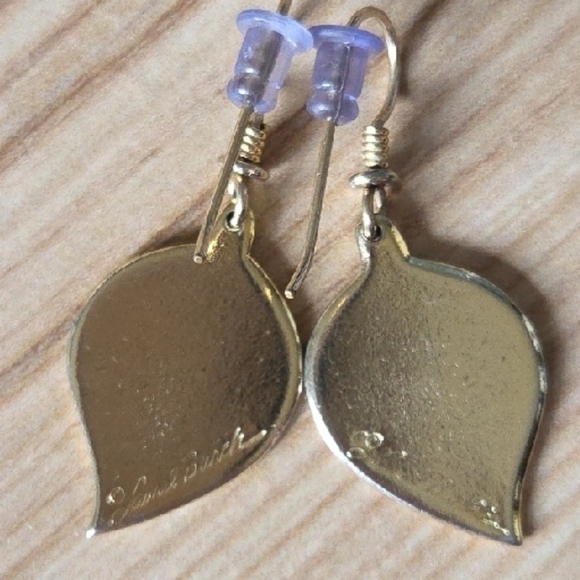Laurel Burch Vintage Gold Leaf Dangling Earrings - Picture 2 of 4